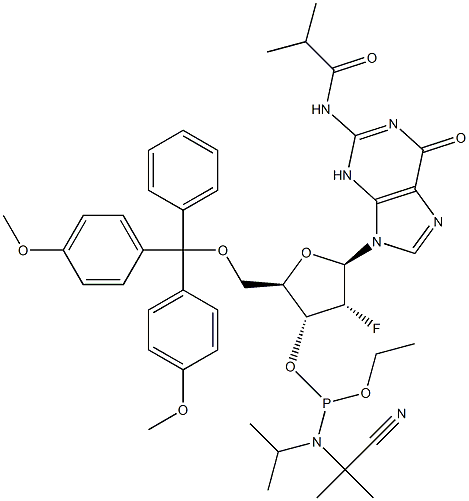5'-O-[Bis(4-methoxyphenyl)phenylmethyl]-2'-deoxy-2'-fluoro-N-(2-methyl-1-oxopropyl)guanosine 3'-[2-cyanoethyl N,N-bis( 1-methylethyl)phosphoramidite]
