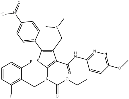 Carbamic acid, N-[(2,6-difluorophenyl)methyl]-N-[4-[(dimethylamino)methyl]-3-[[(6-methoxy-3-pyridazinyl)amino]carbonyl]-5-(4 -nitrophenyl)-2-thienyl]-, ethyl ester