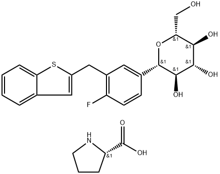 L-Proline compd. na may (1S)-1,5-anhydro-1-C-[3-(benzo[b]thien-2-ylmethyl)-4-fluorophenyl]-D-glucitol (1:1)